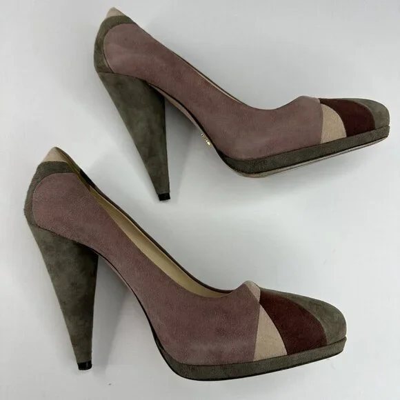 Prada Women's Lampone Grafite Calzature Donna Camoscio Grafic Pumps EU 37.5/US 7 - Picture 5 of 17